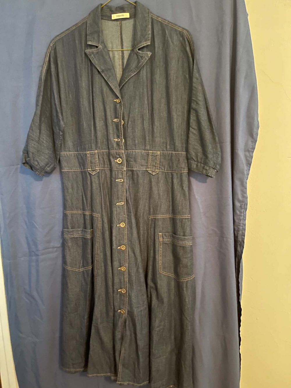 Vintage-Inspired Denim Button-Front Dress - Blue